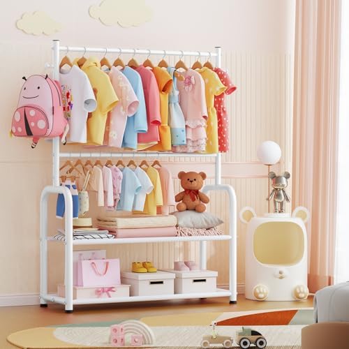 Kids Clothing Rack 2 Tier Baby Closet Toddler Dress up Racks White - Image 6