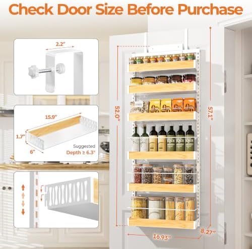 6 Tier Pantry Door Organizer Storage Spice Rack Adjustable Basket 57.09"H - Image 2
