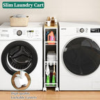 4-Tier Slim Utility Rolling Laundry Cart with Wheels, White - Image 3