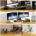 39 Inch Dual Monitor Stand Riser with 2 Drawers - Large Black Wooden Computer Stand for 2 Monitors, Ergonomic Desk Organizer with Phone Holder, Desktop Storage for Laptop, Office Supplies, Home Office - Image 7