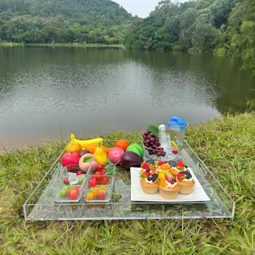 Extra Large Clear Acrylic Ottoman Tray with Cutout Handles 24x24 Inch Over-Sized King-Size Serving Tray Boot Organizer Decorative Tray for Living Room Bedroom,Bathroom and Kitchen Entryway - Image 4