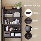 Over the Toilet Storage Cabinet, Tall Slim Bathroom Organizer with Doors, Adjustable Shelves & Built-in Toilet Paper Holder, Space-Saving Above Toilet Cabinet for Small Bathrooms (Espresso) - Image 3