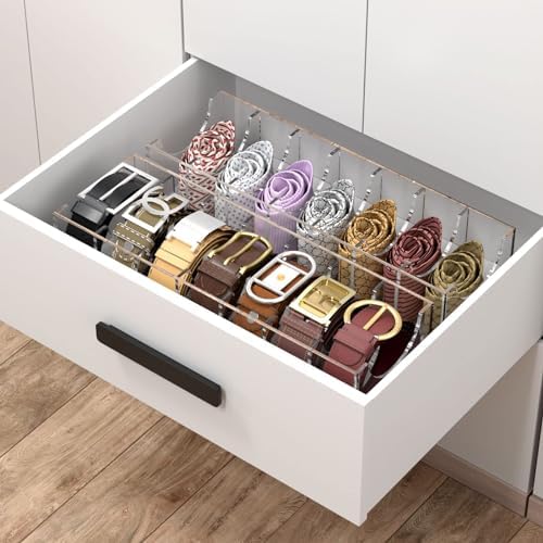 NIUBEE Belt Organizer for Closet, Acrylic Belt Box, Belt Storage, 7 Grids - Image 5