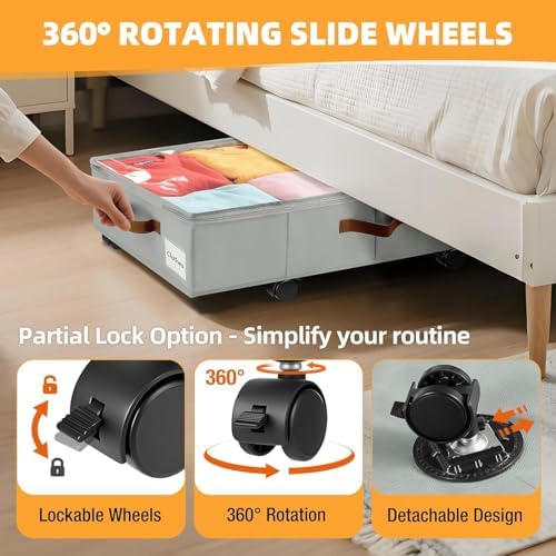 Under Bed Storage with Wheels, Dorm Room Organizer for Clothes Shoes Toys - Image 2