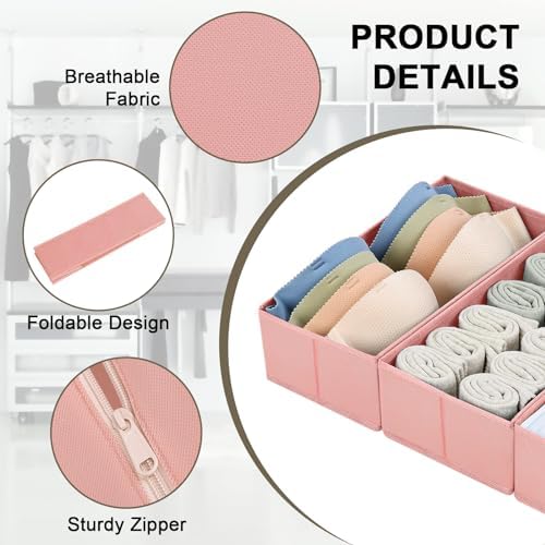 DIMJ Fabric Drawer Organizer Bins - 12 Pack Foldable Sock & Clothes Organizer - Pink - Image 2