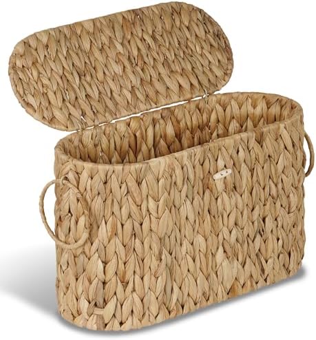 efluky Toilet Paper Storage Basket, Water Hyacinth Slim Toilet Paper Holder with Lid- Holds Up to 9 Mega Rolls, Home Bathroom Decor Organizer by efluky