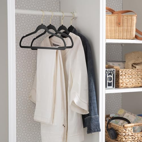 Simplify Slim Velvet Gold Hook Clothes Hangers 75 Pack | Non-Slip | Shirts | Suit | Pants | Dresses | Garments | Closet Storage & Organization | Durable | Black - Image 4