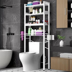 Over The Toilet Storage Cabinet,4 Tier Bathroom Organizer and Storage With Adjustable Shelf Waterproof Feet Pad and Basket Multifunctional Space Saver Freestanding Bathroom Shelves With Dividers White by Unknown