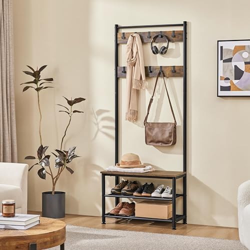 Yaheetech 3-in-1 Hall Tree with Bench, Shoe Rack for Mudroom, Rustic Brown - Image 4