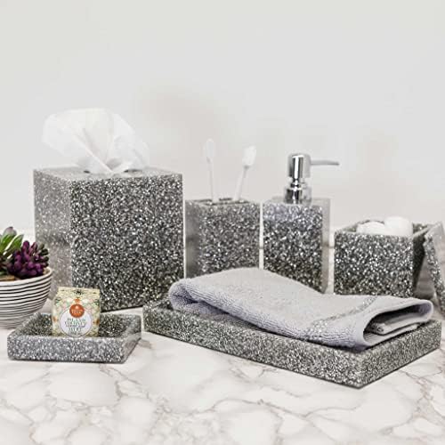 Sparkles Home Luminous Cotton Ball Holder, Sparkling Rhinestones in Resin, Durable, Non-Porous, For Luxury Bathroom Décor Accessories, Silver, 3.5", Sold Individually - Image 5