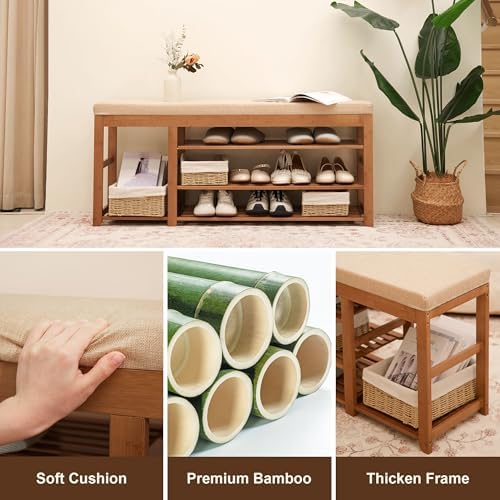 PETKABOO Shoe Rack Bench with Cushion 39.4“, Shoe Rack for Front Door Entrance, Shoe Bench with Storage for Entryway Hallway Bedroom Living Room - Image 6