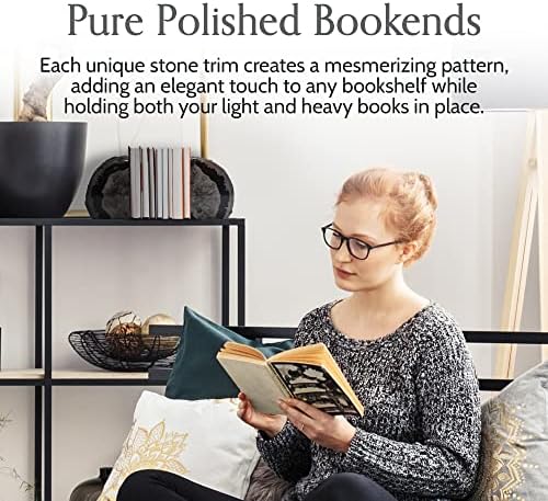 Nature's Decorations Black Agate Bookends – A+ Grade Geode Heavy Duty Decorative Stone Crystal Book Ends for Shelves & Bookcases, Natural Polished Bookshelf Decor, 1 Pair 2-3Lbs - Image 6