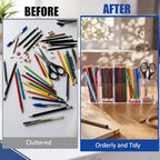 12 Pack Pen Organizer, 5 Compartments Clear Acrylic Desk Holder - Image 3
