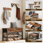YATINEY Hall Tree with Bench and Shoe Storage, Entryway Bench with Coat Rack, 4-in-1 Coat Rack Shoe Bench, Multifunctional, for Front Door, Hallway, Foyer, Rustic Brown and Black MT05BR - Image 6
