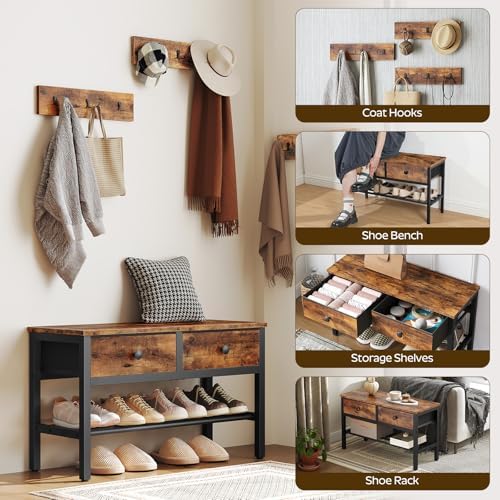 YATINEY Hall Tree with Bench and Shoe Storage, Entryway Bench with Coat Rack, 4-in-1 Coat Rack Shoe Bench, Multifunctional, for Front Door, Hallway, Foyer, Rustic Brown and Black MT05BR - Image 6