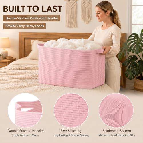 OIASKET 95L Extra Large Blanket Basket, 24" x 16.9" x 14.2" Woven Basket - Image 6
