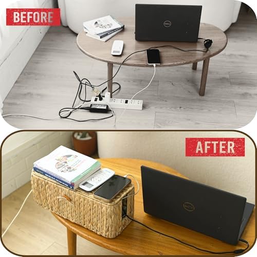 Wicker Cable Management Box Set of 2 with Lid, 15 in, Natural - Image 5