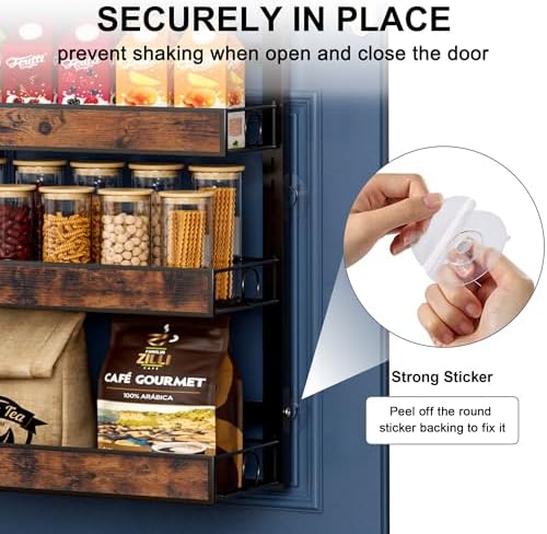 6 Tier Over The Door Pantry Orangizer 2 IN 1 Wall Mounted or Hanging Spice Rack with Adjustable Wood Basket,Heavy Duty Seasoning Storage Shelf for Kitchen Pantry and Bathroom - Image 5