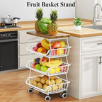 SAYZH 4-Tier Fruit and Vegetable Basket Stand for Kitchen, Wood Top, White - Image 5