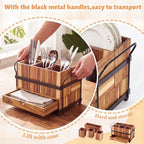 Qunclay Acacia Wood Silverware Caddy with Drawer, 4 Compartments - Image 3
