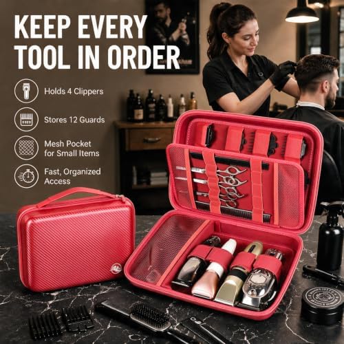 Boobowl Hard Travel Case for Hair Clippers, Barber Tool Organizer, Red - Image 3