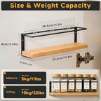 4-Tier Wall Mount Spice Rack Organizer with 24 Glass Jars, 216 Labels & Funnel - Screw/Adhesive Mount, Black Metal & Bamboo Spice Storage for Kitchen Pantry Cabinet, 11.6”W x 2.4”D x 3.2”H - Image 4