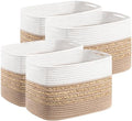 UBBCARE 4 Pack Baskets for Organizing, Woven Storage Baskets for Toys and Towel, Rectangle Cotton Rope Basket with Handles, 14''L x 8''W x9''H, Brown by UBBCARE