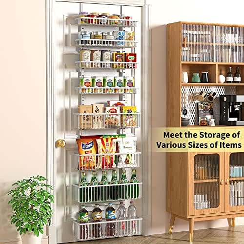 Moforoco White Over The Door Pantry Organizer, Pantry Organization and Storage, Metal Hanging Spice Rack Shelves Door, Seasoning Shelves, Laundry Room Organization, House and Kitchen Essentials - Image 2