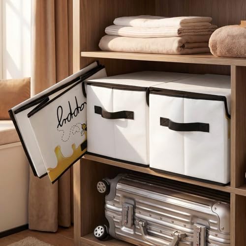 Stackable Storage Bins with Lids,Closet Organizers Fabric Box for Home and Office,Blanket Clothes Organizers,Under Bed Storage Containers 3 Pack - Image 5