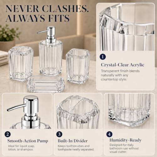 LGURT 4-Pc Clear Bath Access Set — Crystal Acrylic Dispenser, Dish & Holder - Image 3
