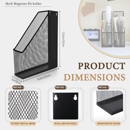 Sliner 2 Pack Metal Magazine Holder Black Mesh Steel Document Rack 1 Section File Organizer Extra Wide Magazine Folder Storage Desk Tidy for Office Home, 12.6”x 9.8”x 3” - Image 2