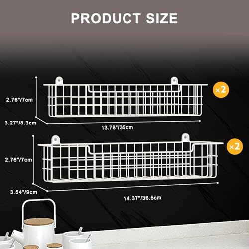 Spice Rack, 4-Pack Seasoning Organizer Wall Mount for Kitchen Storage Organization, Spice Holder Metal Shelf Saving Space for Cabinet, RV, Pantry, White - Image 2