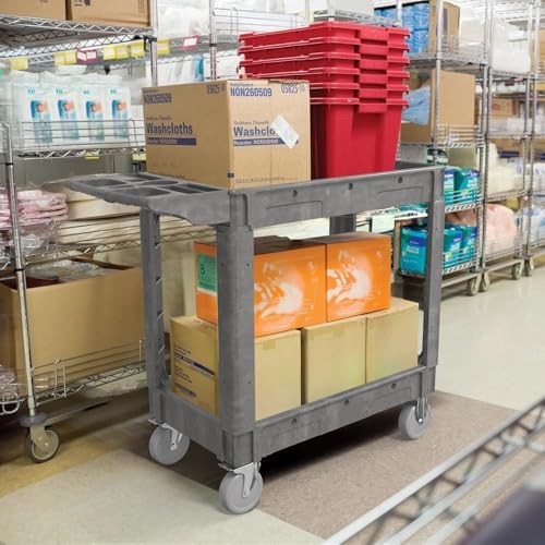 Plastic Utility Cart on Wheels, 40 x 17 Inch Rolling Service Cart-Gray - Image 2