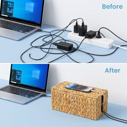efluky 2 Pack Water Hyacinth Floor Cord Covers with Lid, Hand-woven Cable Management Box, 2 Open Slots Cord Box to to Hide USB Wire, Power Strip & Charger for Home & Office and Dorm, Natural - Image 6