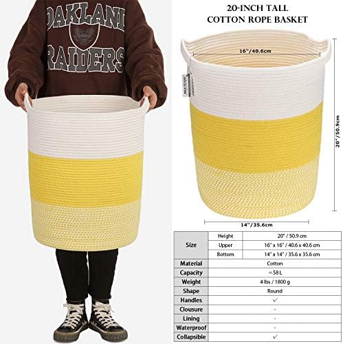 Sea Team Large Woven Cotton Rope Laundry Basket with Handles, 20 x 14 in - Image 6