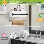 Hair Tool Organizer Wall Mount, Hair Dryer Holder with 2 Towel Bars, Wood Hot Tools Organizer, Rustic Bathroom Organizer Blow Dryer Holder for Bathroom Decor, Flat Iron, Curling Wand, Brushes(White) - Image 5