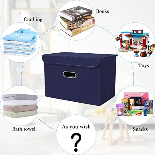 STOREONE Fabric Storage Cube Bins Foldable Organizer Container Collapsible Basket with Lids and Metal Handles, for Home, Bedroom, Closet 6 Pcs (Navy Blue) - Image 3