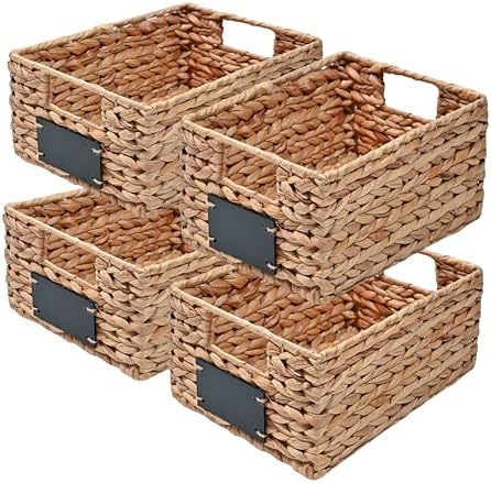 happimess Lane Hyacinth Wicker Pantry Baskets 9"x12"x5", Natural, Set of 4 by Happimess