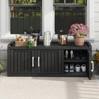 2-Tier Storage Bench, Waterproof UV-Resistant Outdoor Shoe Storage Cabinet with 3 Doors & Adjustable Shelves for Indoor Outdoor Entryway, Hallway, Living Room (Black) - Image 2