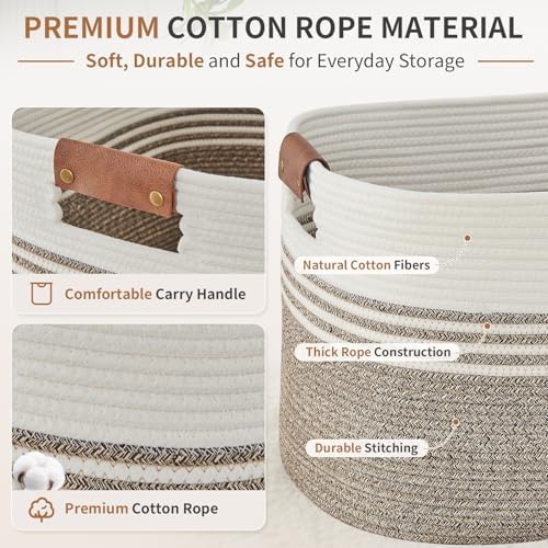 Laundry Hamper with Handles, 72L Rope Laundry Basket, Rice Brown & White - Image 3