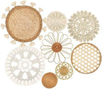 Boho Wall Basket Decor Set of 8 - Flat Woven Basket Wall Hanging Decor,Round Tassels White Macrame Tapestry Wall Decor Art,Handmade Rattan Wicker Seagrass Home Wall Baskets Decor（Boho Classic) by BohoHomeDecorProducts