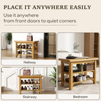 Shoe Rack Bench Mid Century Modern 2-Tier Shoe Rack Organizer for Entryway Hallway or Living Room Farmhouse Rustic Wooden Seat Bench Natural 11.8" Dx39.4 Wx16.5 H - Image 3