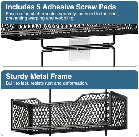 Over The Door Organizer with 4 Adjustable Baskets & Coat Hook, Metal Large Capacity Hanging Door Storage for Bathroom, Bedroom, Kitchen, Pantry & Closet, Black - Image 3