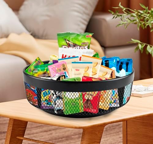 Snack Organizer for Countertop, Metal Turntable Organizer with Divider, 4 Compartment Snack Storage Spinning Snack Tray, Lazy Susan Snack Spinner for Snack Bar Organizer Pantry Storage-Black - Image 5