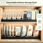 Expandable Pot Lid Organizer for Cabinet, Adjustable Cookware Organizer with 9 Removable Stainless Steel Dividers for Pans, Cutting Boards, Baking Sheets & Container Lids - Image 6