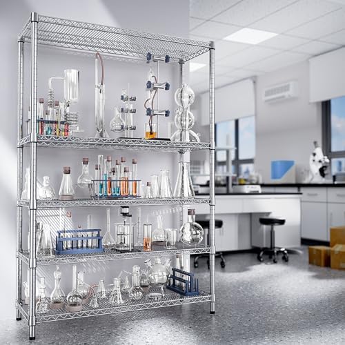 IZEUK 4250 LBS Garage Shelving Wide Storage Shelves 5 Tier Metal Shelves Heavy Duty Adjustable Utility Shelf Rack Chrome 17.7" D x 59.1" W x 70.4" H - Image 2
