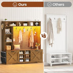 Itaar Hall Tree with Bench and Shoe Storage, 59.1" Farmhouse Entryway Bench with Coat Rack, Shoe Cabinet with Flip Drawers, 12 Shelves, 9 Coat Hooks, Storage Bag, Led Lights, Rustic Brown - Image 4