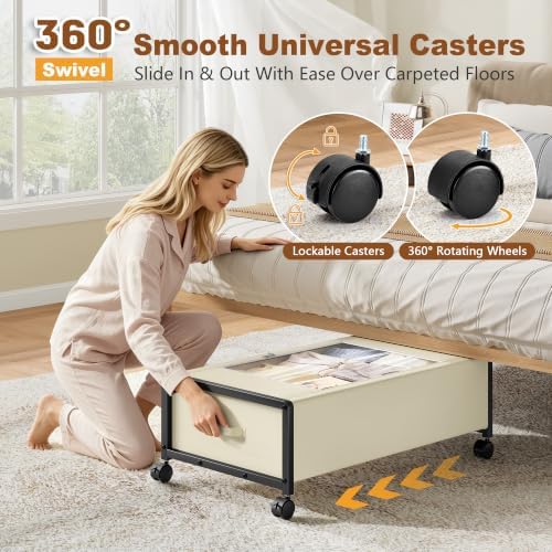 Hoctieon 70L Under Bed Storage with Wheels, 2-Pack Rolling Containers with Clear Lids, Underbed Organizer for Clothes, Shoes, Blankets, Ideal for Bedroom and Dorm Room Use(30" L x 16.5" W x 10.2" H) - Image 3