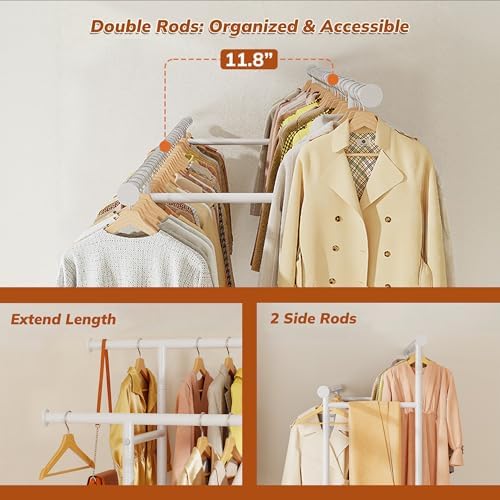 Clothes Rack 210 LBS Double Rods Extra Storage Basket - Image 4