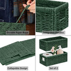 Vagusicc Wicker Storage Basket, Set of 2 Hand Woven Wicker Baskets for Organizing with Handles, Decorative Small Storage Bins for Countertop Toilet Paper Basket for Toilet Tank Top, Shelves, Green - Image 7